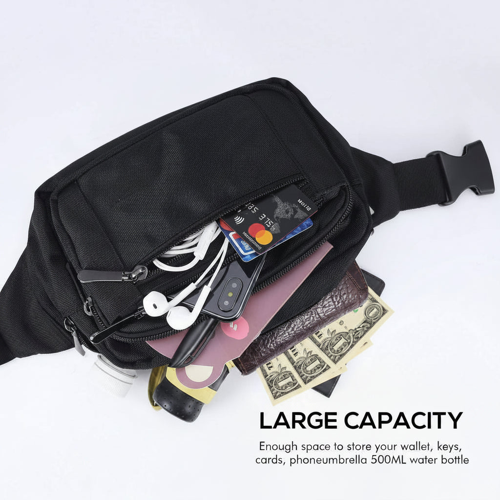 Spacious waist bag with multi-pocket storage design