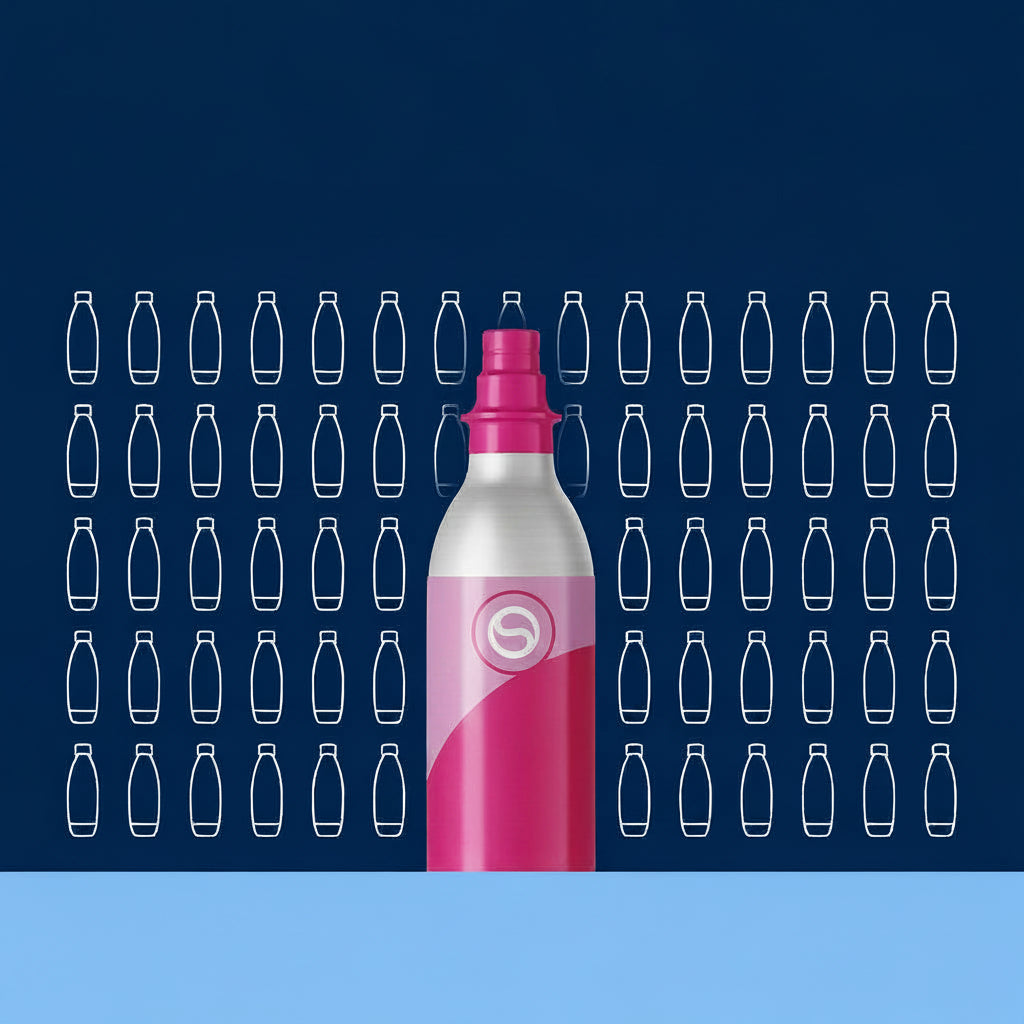 Sparkling water maker accessories with bottles and flavor drops