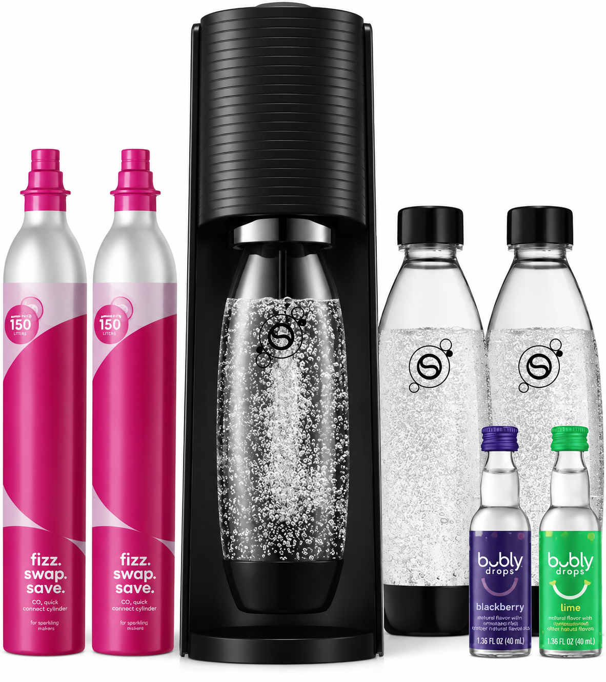 Black sparkling water maker machine for home beverage preparation