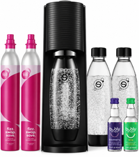 Black sparkling water maker machine for home beverage preparation