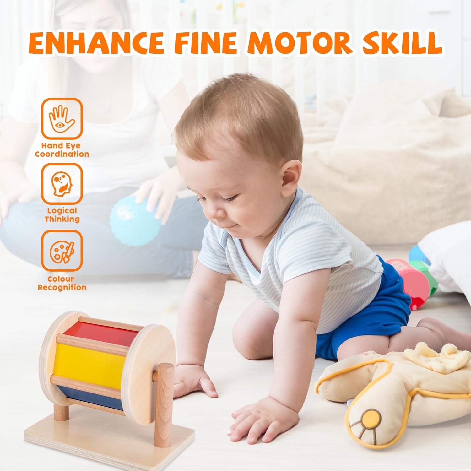 Spinning drum baby toy montessori sensory toy for infants learning