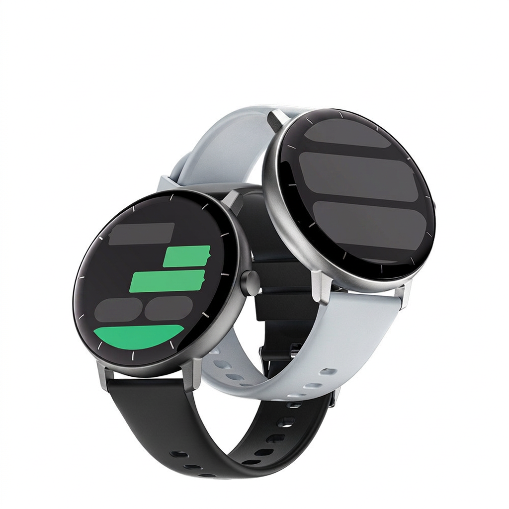 Sports smart watch with full touch display shown from front view highlighting modern screen design