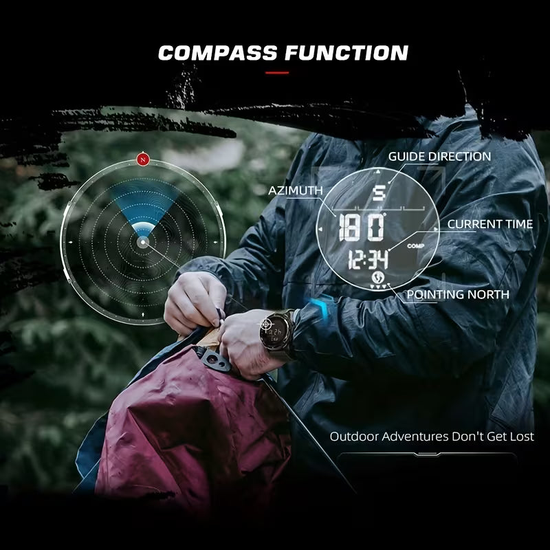 Front view of sports smartwatch with slim carbon fiber strap and touchscreen display