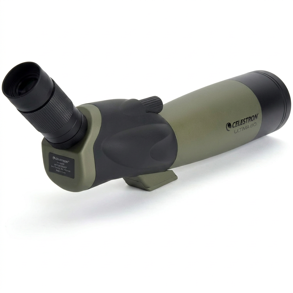20-60x80mm spotting scope with angled eyepiece mounted on tripod for long distance viewing