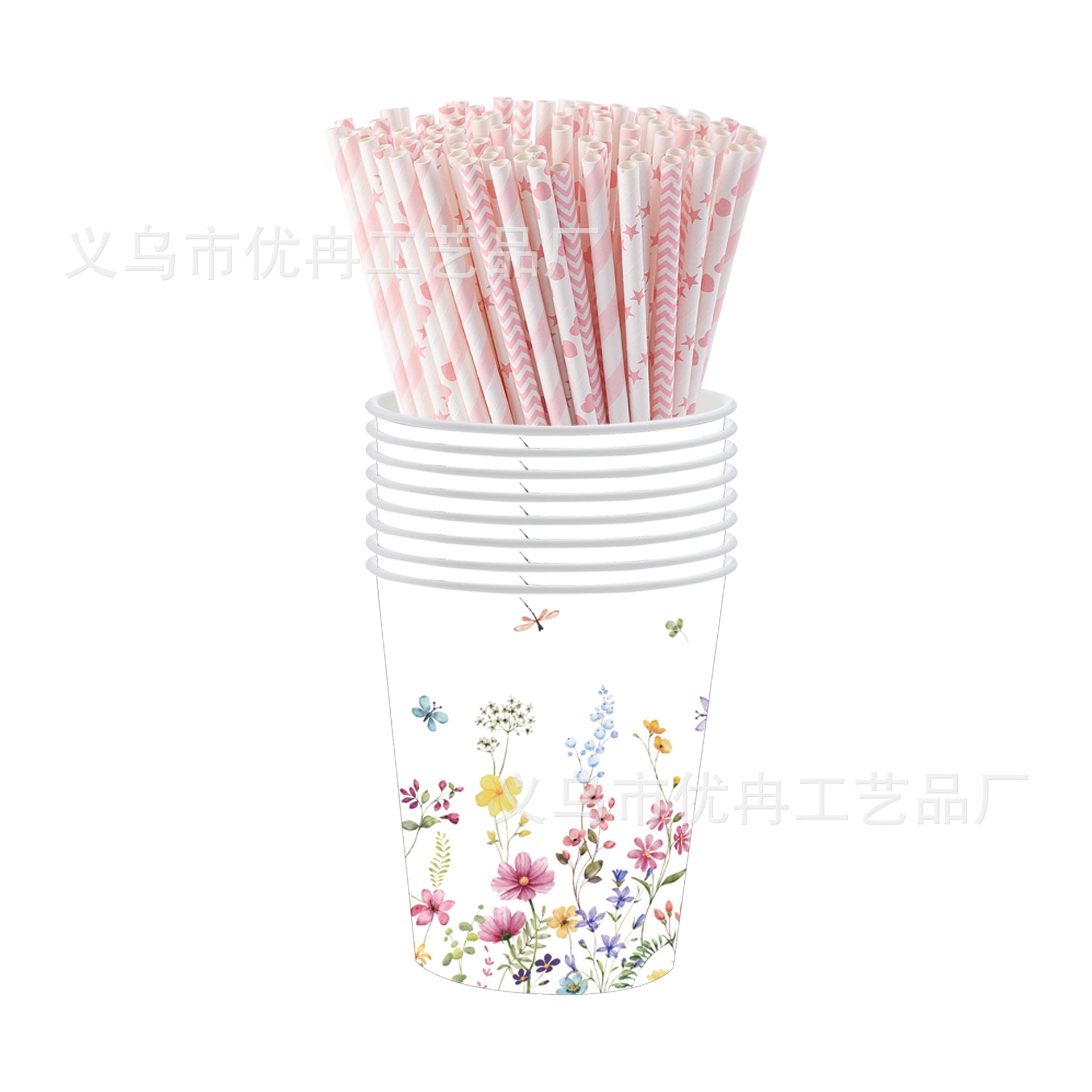 Spring party decorations, wildflower theme plates, cups, and napkins for birthday and outdoor celebrations