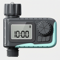 Programmable sprinkler timer for garden hose with digital display and rain delay feature.