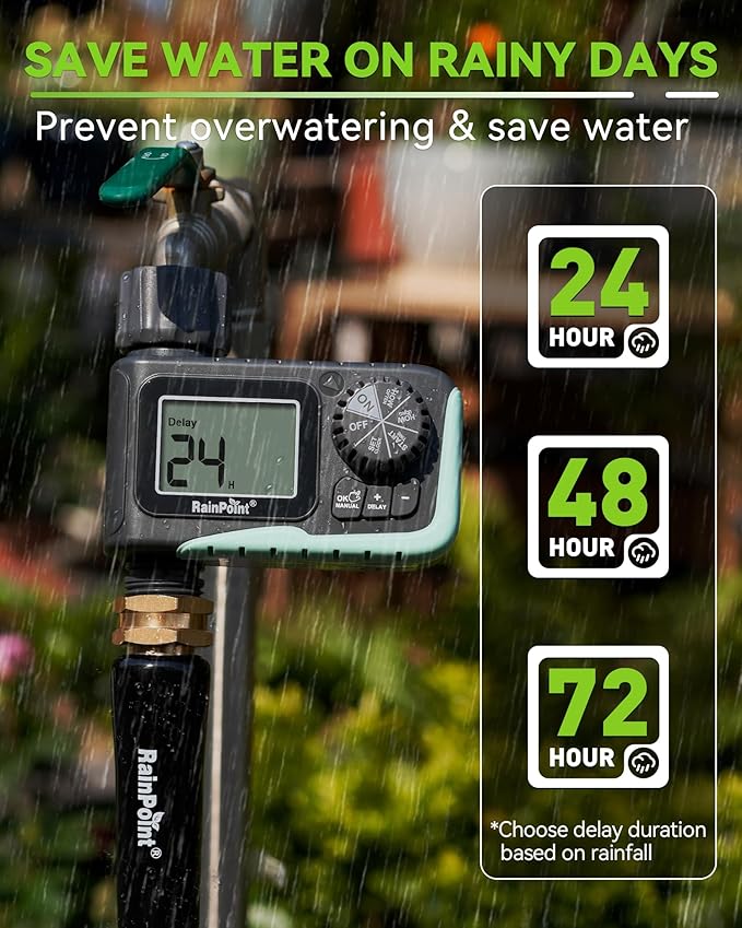 Sprinkler timer with easy-to-use manual and automatic watering options for garden and lawn