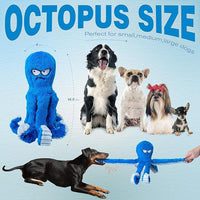 Blue octopus dog toy with squeaky sound feature