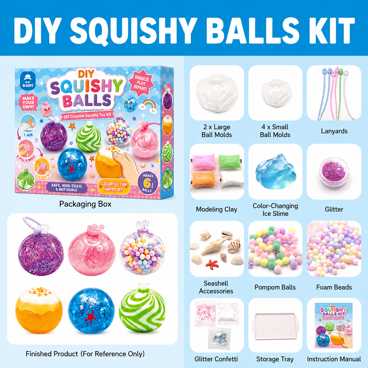 Squishy Toy Accessories Including Beads Glitter and Lanyards