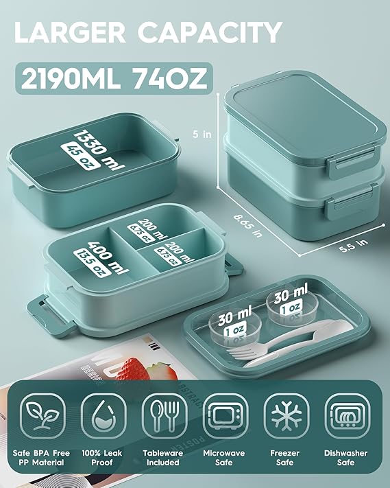 Stackable meal prep container set with multiple compartments