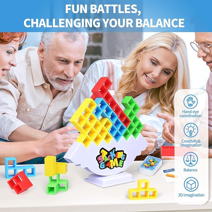 Stacking blocks game set with 48 pieces