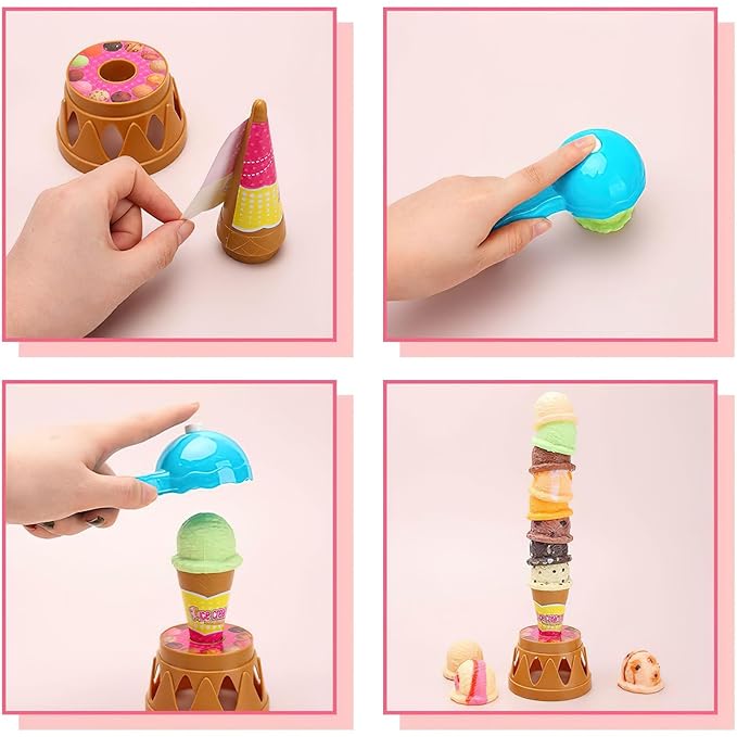 Stacking tower food pretend play toy set with scooper