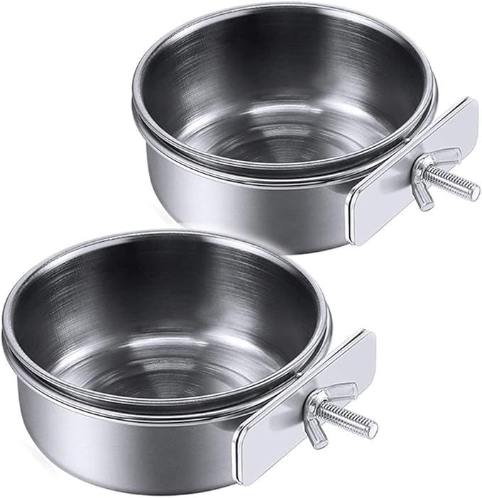 Stainless Steel Parrot Feeding Cups with Clamp Bird Cage Food Bowl Set