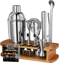 Stainless steel cocktail shaker set with beverage mixing accessories