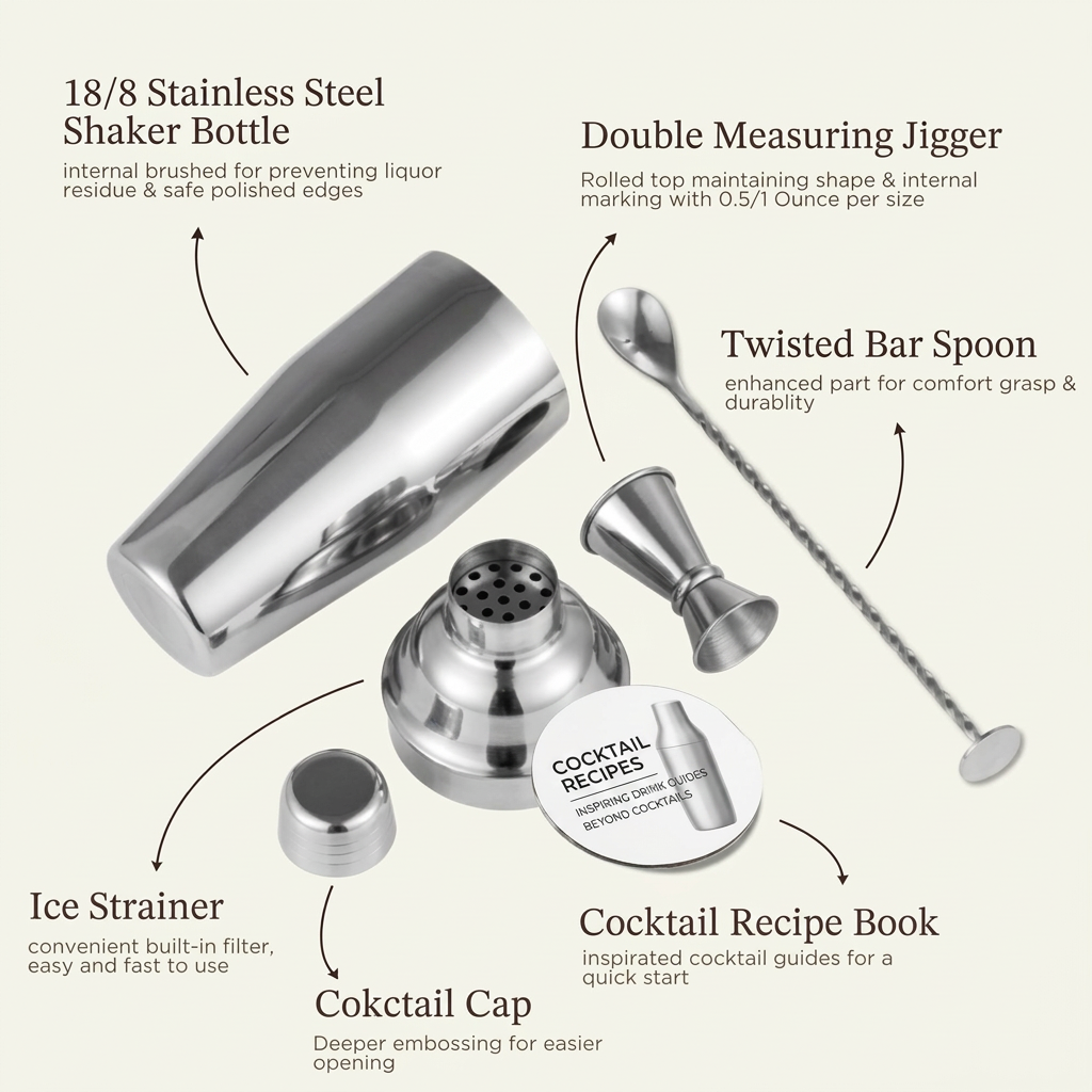 Stainless steel drink shaker for beverage preparation