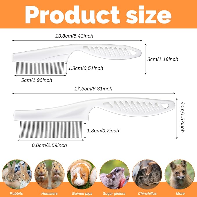 Stainless Steel Fine Tooth Flea Comb for Small Pets, Cats, Rabbits, and Guinea Pig