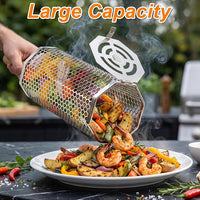 Stainless steel rolling basket for outdoor grilling