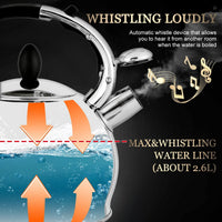 Stovetop tea kettle with covered whistling spout
