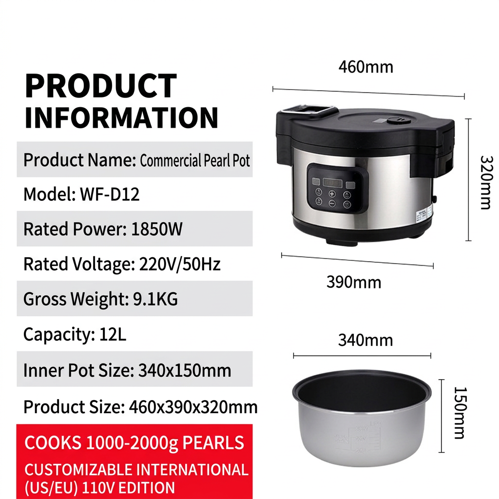 Large capacity stainless steel electric cooking pot with digital control panel for kitchen preparation