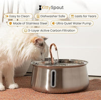 Front view of a stainless steel pet water unit