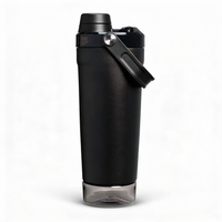 20 oz stainless steel shaker bottle front view with straw lid and storage base