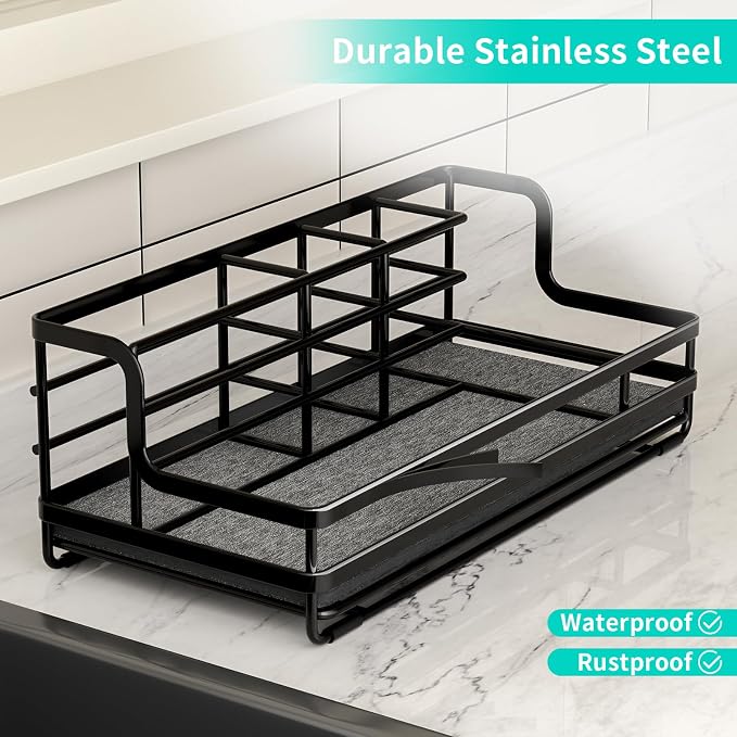Black stainless steel countertop toothbrush holder for bathroom vanity