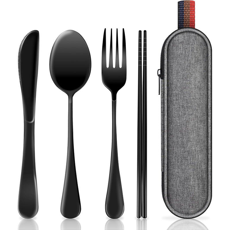 Stainless steel reusable travel dining utensils set