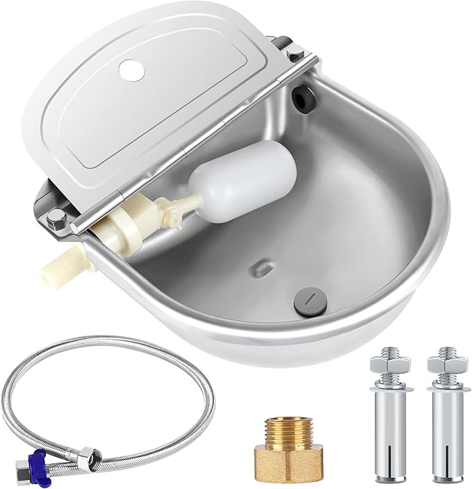 Stainless steel livestock and pet water bowl with float valve