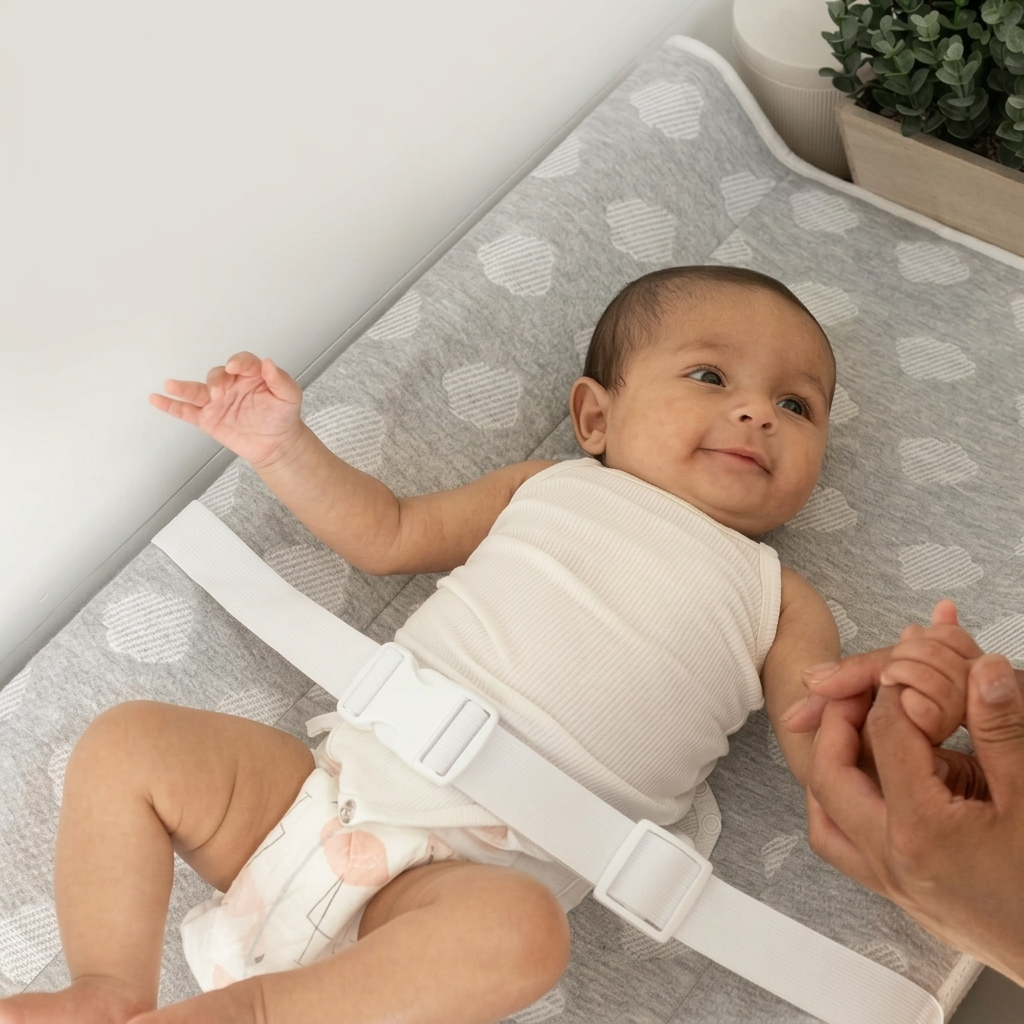 Serenity soft changing pad placed on a standard white nursery dresser