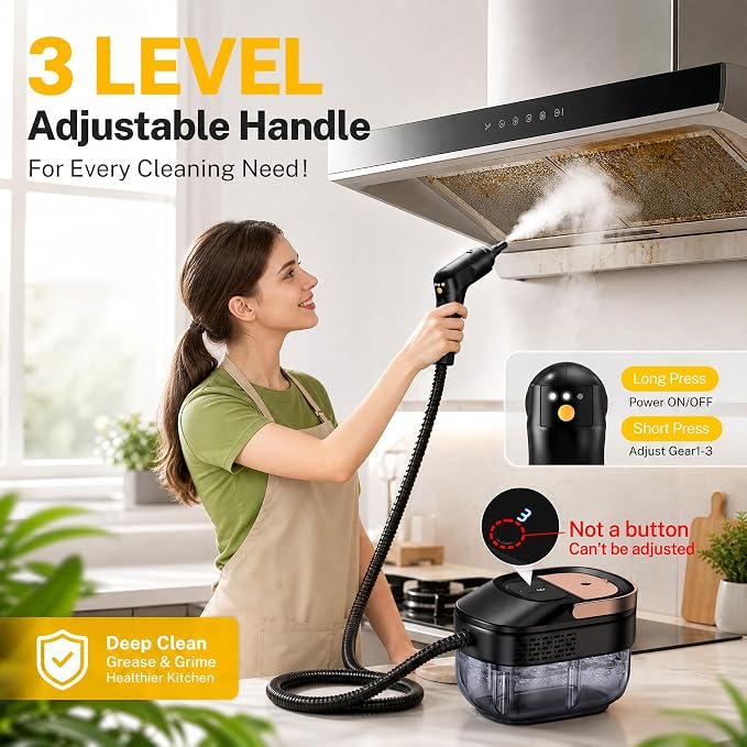 Adjustable steam cleaner for suitable furniture surfaces