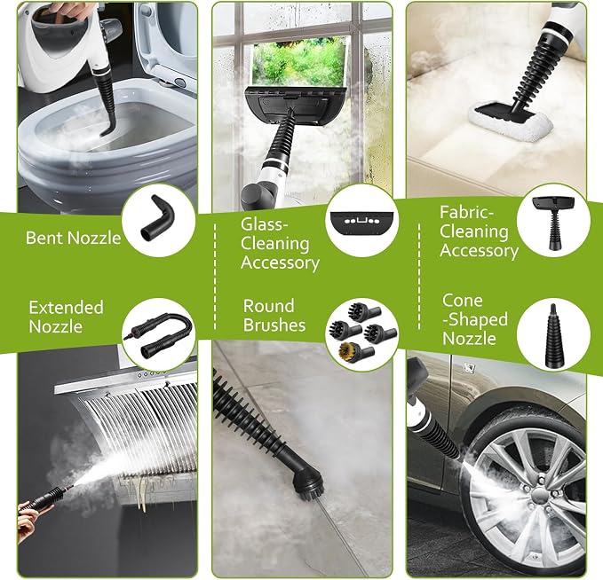 Handheld steam cleaner with attachment for compatible upholstery