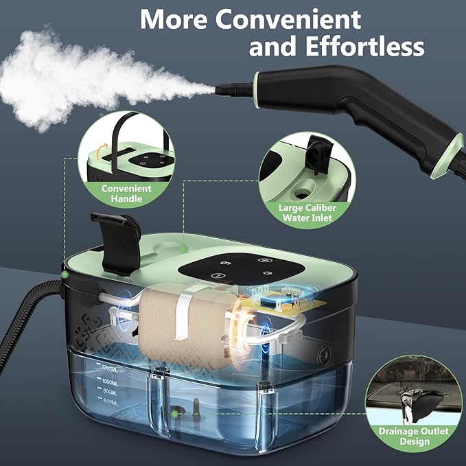 Portable steam cleaner with multiple nozzle attachments for household cleaning