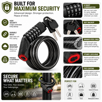 Thick steel cable combination lock for bicycles