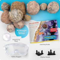 STEM geology kit with safety goggles and display stands