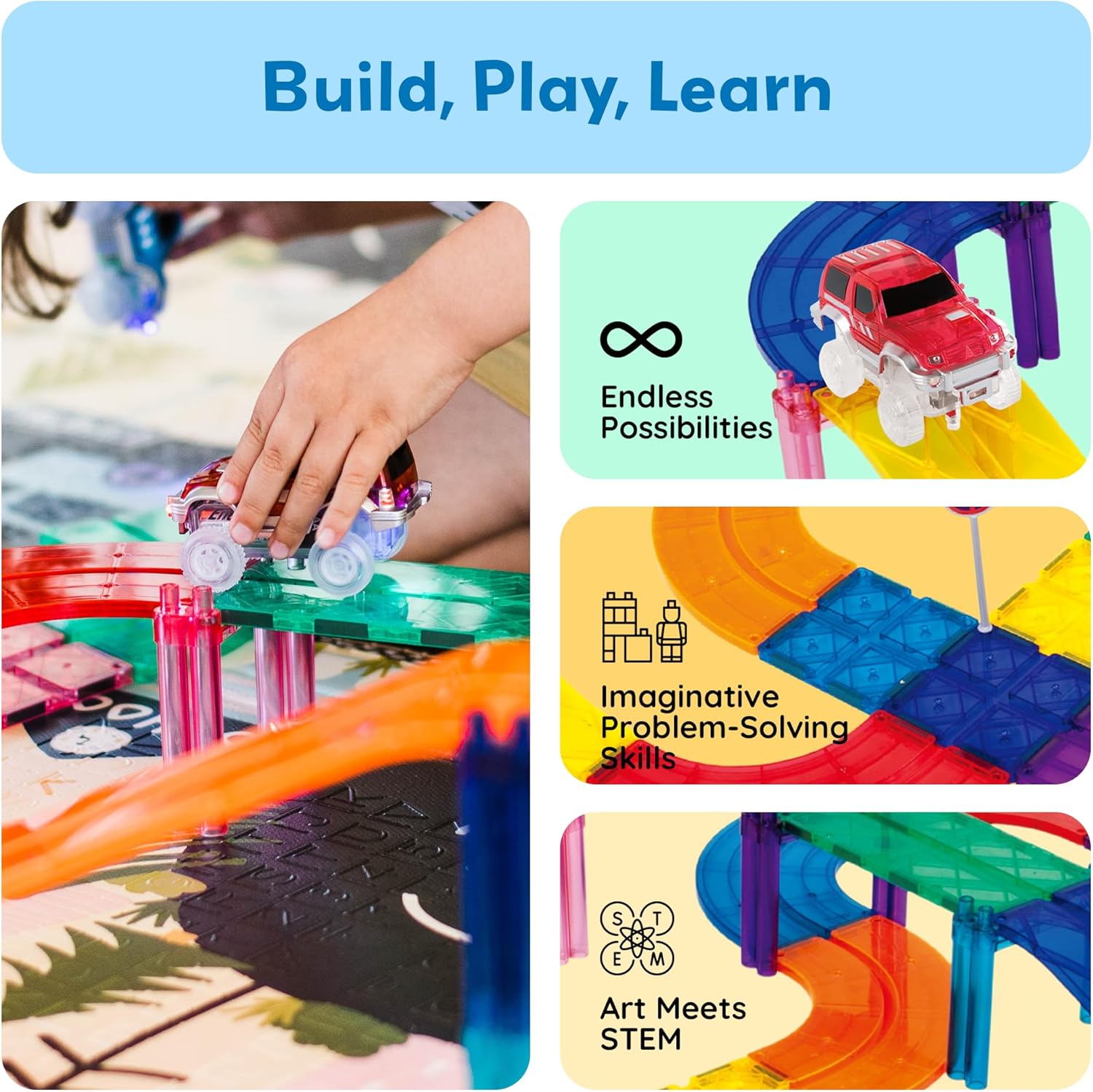 STEM magnetic tiles construction toy for kids learning