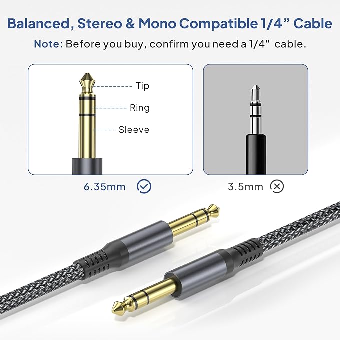 Stereo 6.35mm male jack balanced line cable for audio equipment