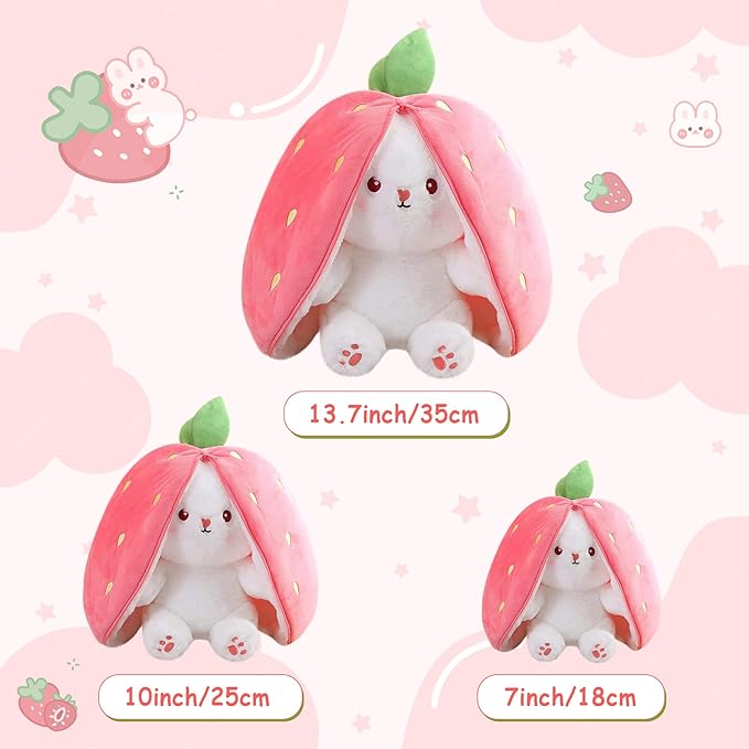 Strawberry bunny plush toy with cute zipper design