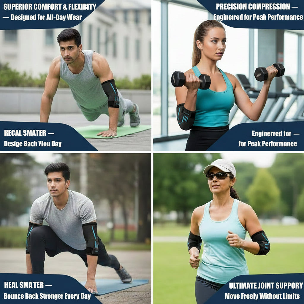 Stretch elbow support with flexible fit