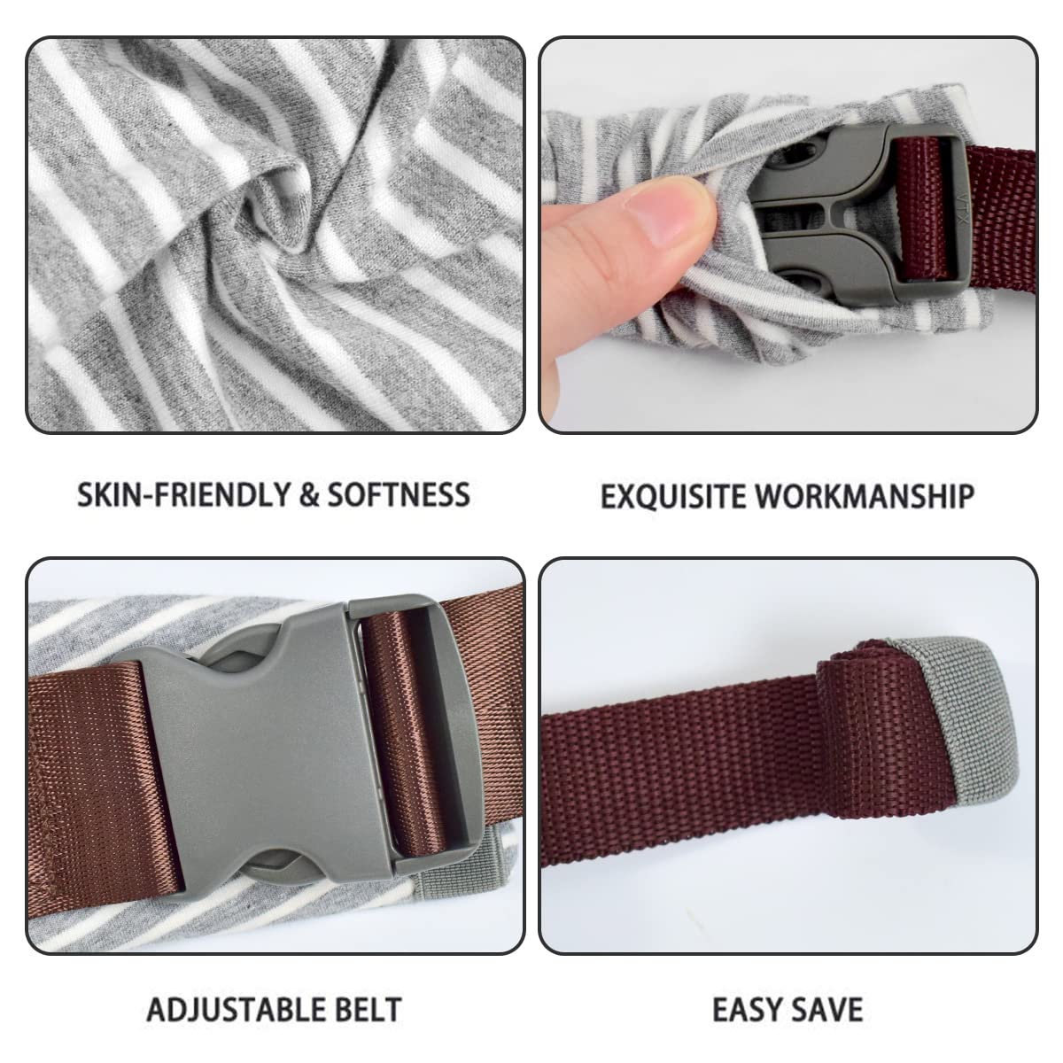 Close-up of the grey and white horizontal stripe pattern on the carrier textile.