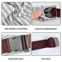 Close-up of the grey and white horizontal stripe pattern on the carrier textile.
