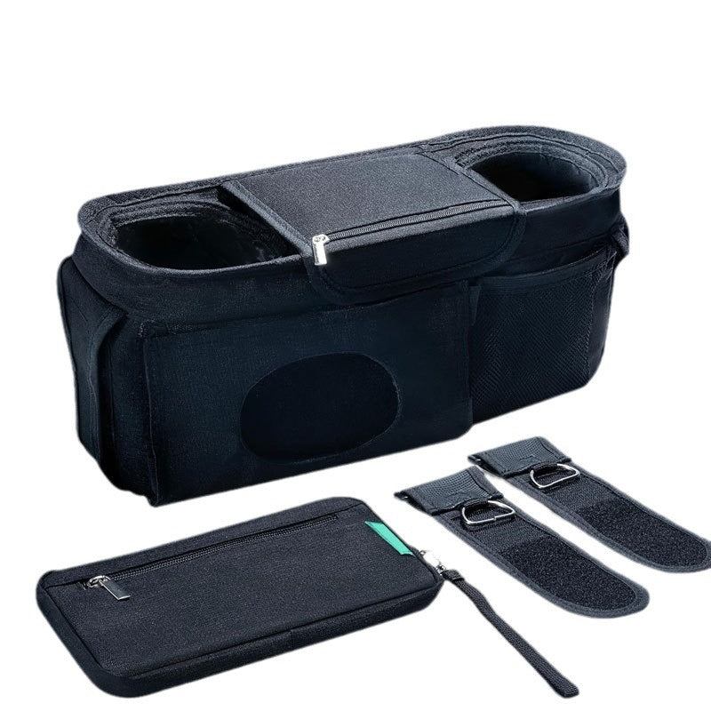 Text stroller caddy organizer with detachable pouch adjustable straps and storage compartments