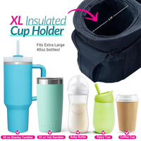 stroller caddy with extra large insulated cup holder fits bottles sippy cups and coffee cups