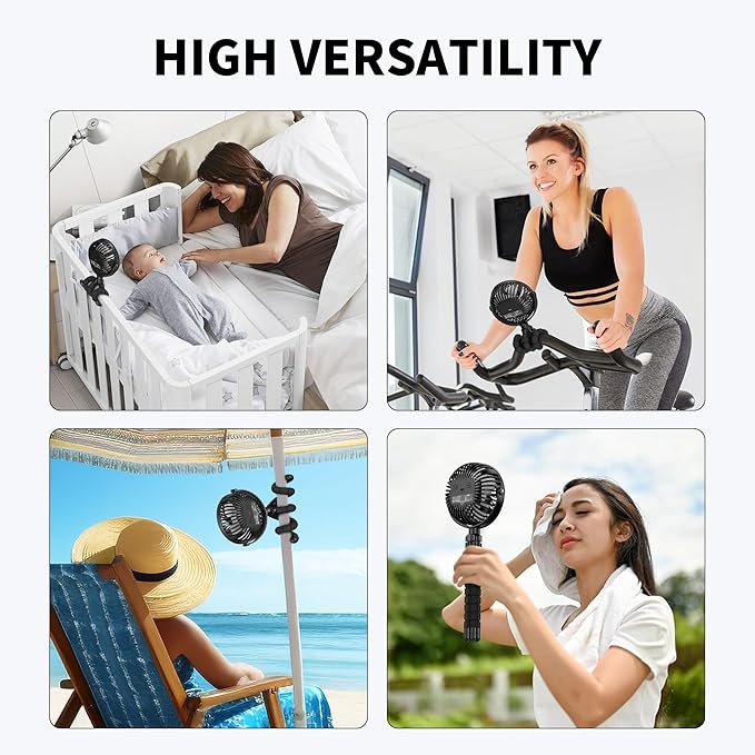 portable stroller fan with 360 degree adjustable head for airflow