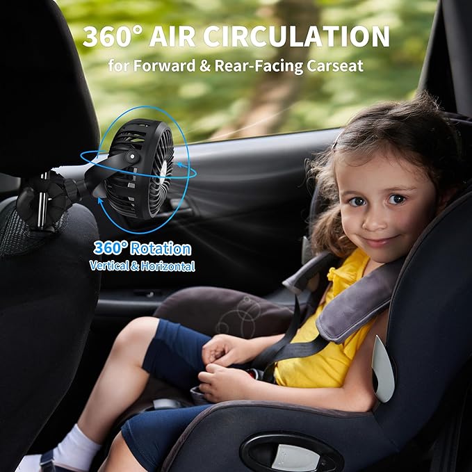 clip on baby fan attached to car seat and crib for cooling