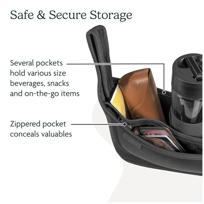 stroller organizer with dual beverage holders for bottles and cups