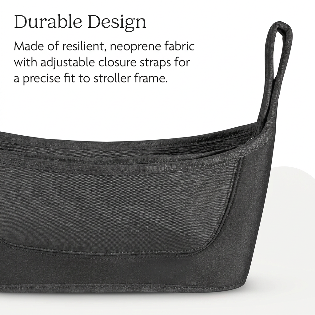 stroller organizer showing large storage space for baby essentials