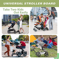Stroller extension board with multi-wheel base and adjustable connector system