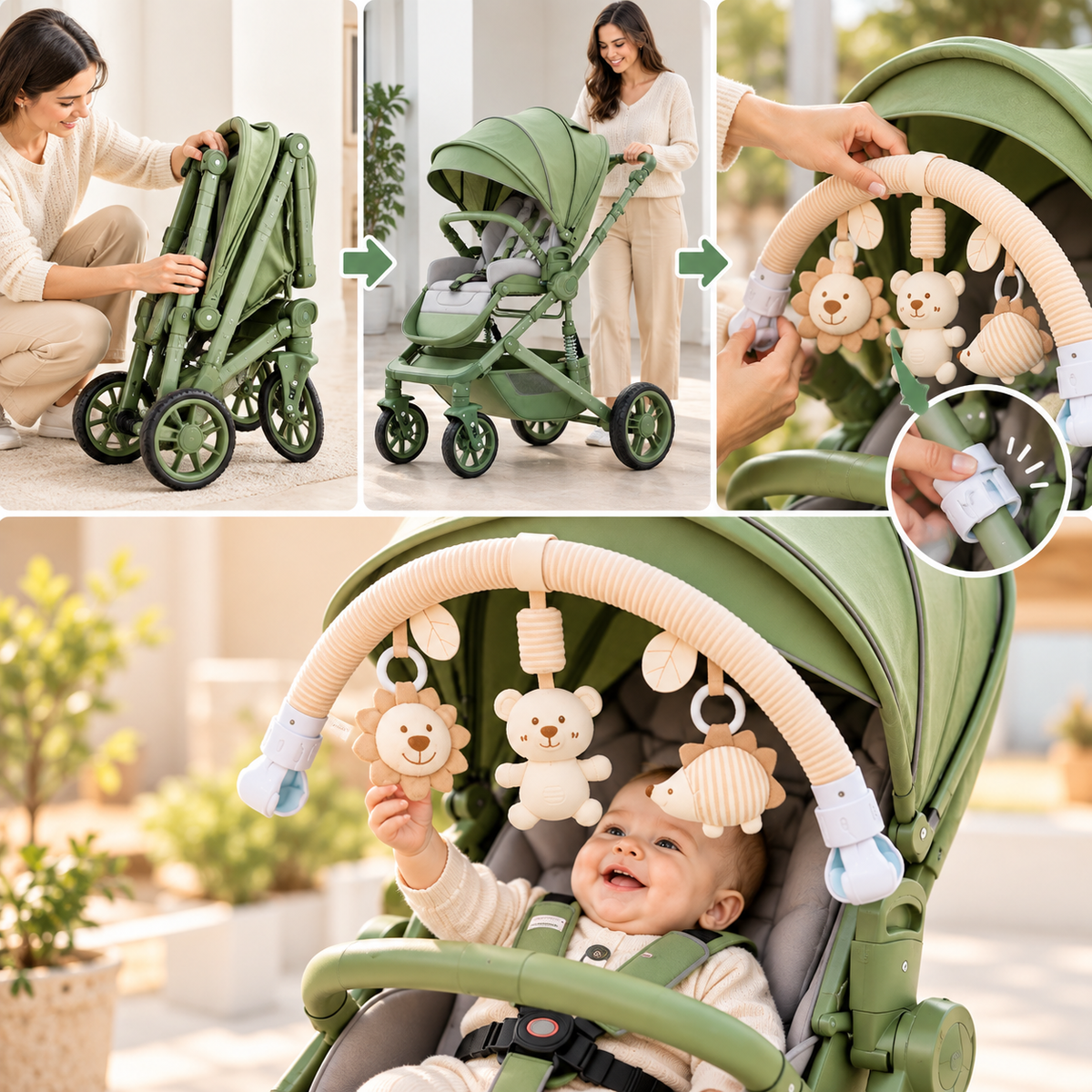 Stroller organizer travel set with baby stroller and convenient feeding accessories