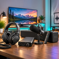 Studio audio bundle with headphones microphone amplifier and speaker