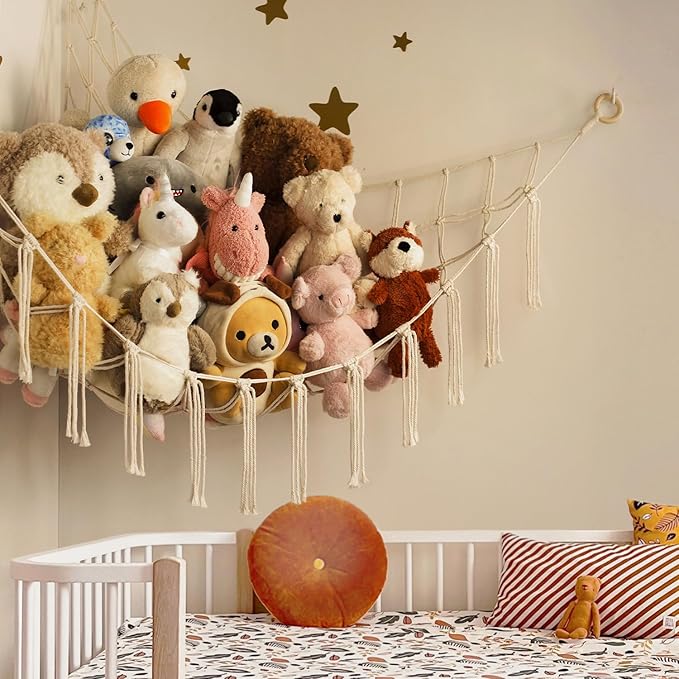 Stuffed Animal Net Holder for Wall Corner Storage in Bedroom